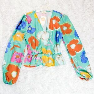 Colorful Floral Long Sleeve Blouse